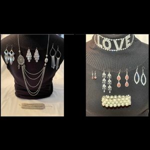 Fashion Jewellery Rhinestone Silvertone Pearls Chains Earrings Bracelets 11 pcs